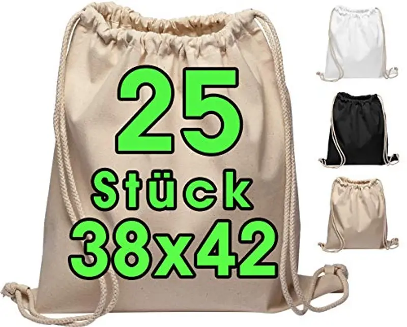 ELES VIDA Borsa da Palestra in Cotone 25 Pezzi 38x42cm - Sportiva - Zaino in Tela, Borsa in Tela certificata Oeko-Tex®