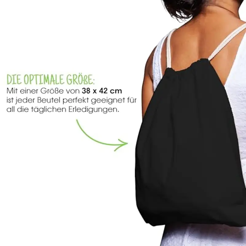 ELES VIDA Borsa in cotone 10 pezzi - Borsa sportiva 38x42cm - Borsa in tessuto zaino, Borsa da palestra, Borsa in juta Borsa in tessuto certificato OEKO-TEX® Borsa Sac Sacca per pittura (nero) miniatura 3