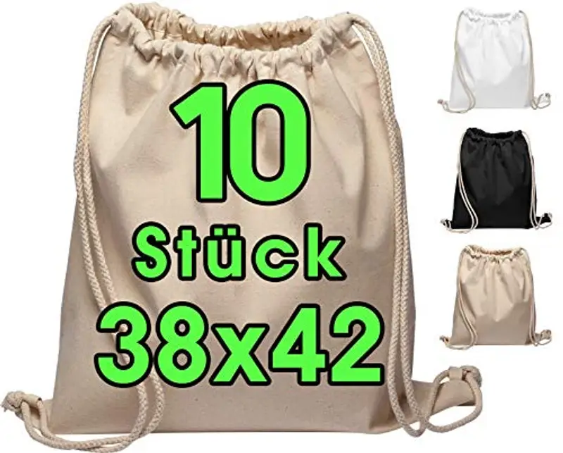 ELES VIDA Borsa in Cotone 10 Pezzi - Sportiva 38x42 cm - Zaino in Tessuto, Da Palestra, in Juta Certificato OEKO-TEX® - Sac per Pittura (Ecru)