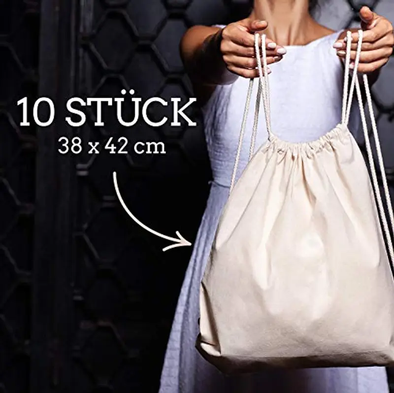 ELES VIDA Borsa in Cotone 10 Pezzi - Sportiva 38x42 cm - Zaino in Tessuto, Da Palestra, in Juta Certificato OEKO-TEX® - Sac per Pittura (Ecru) miniatura 2