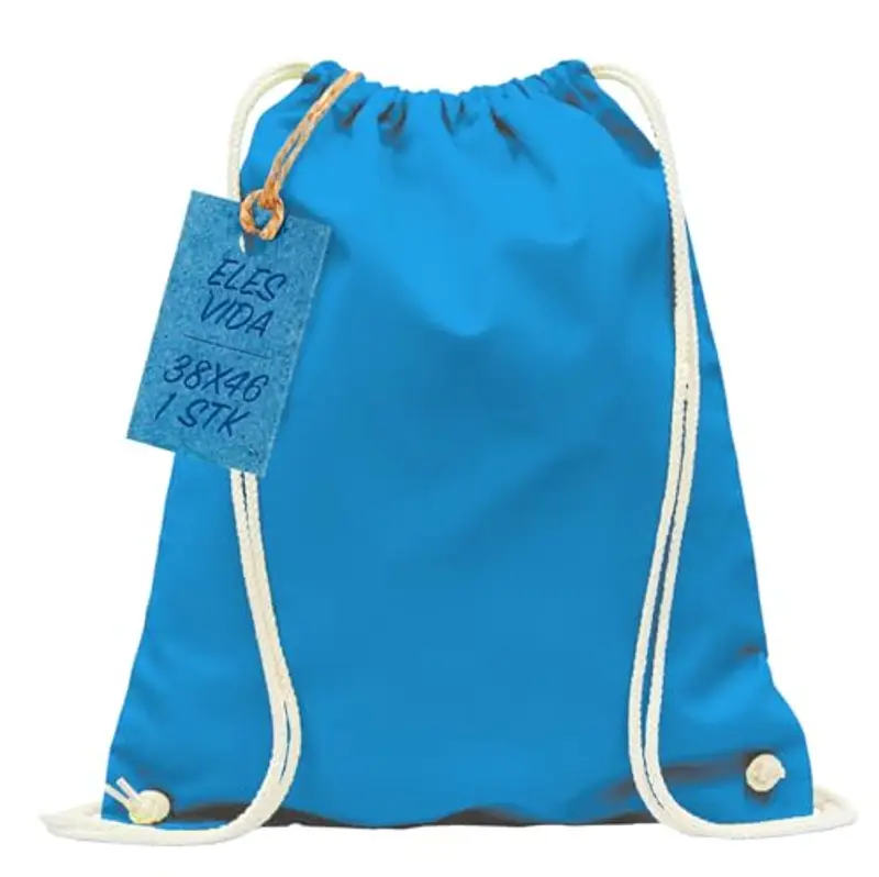 ELES VIDA Sacca in cotone da palestra, Zaino borsa in tessuto, borsa in cotone, borsa in juta Borsa in tessuto omologata OEKO-TEX® (azzurro, 38 x 46 cm)