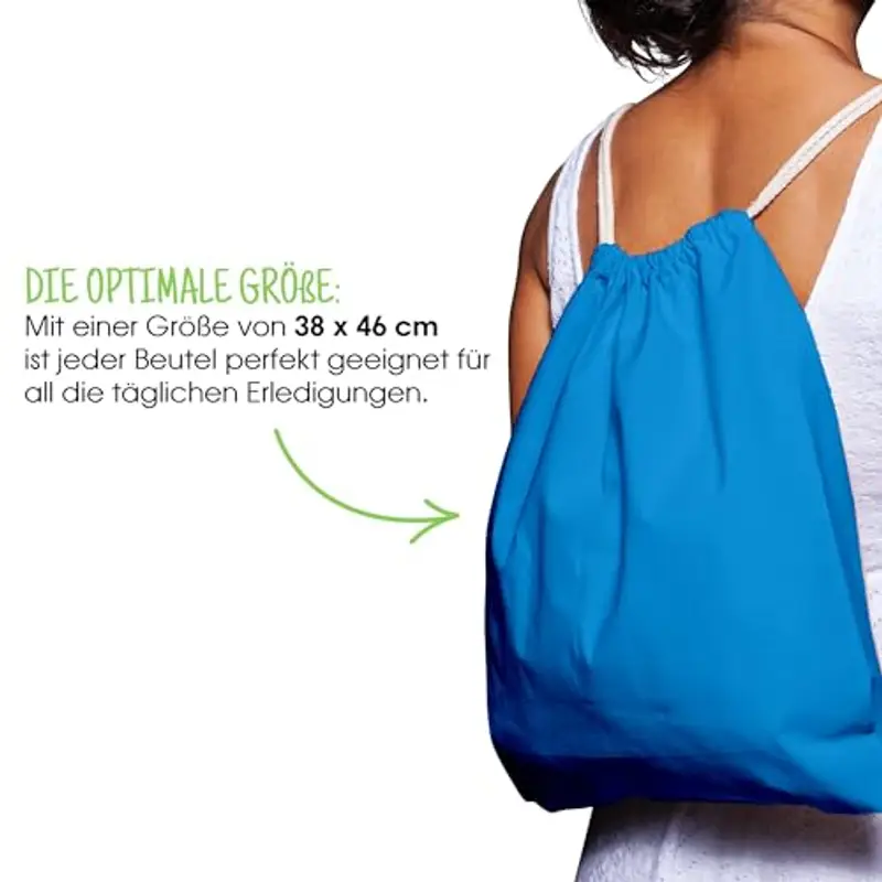 ELES VIDA Sacca in cotone da palestra, Zaino borsa in tessuto, borsa in cotone, borsa in juta Borsa in tessuto omologata OEKO-TEX® (azzurro, 38 x 46 cm) miniatura 3