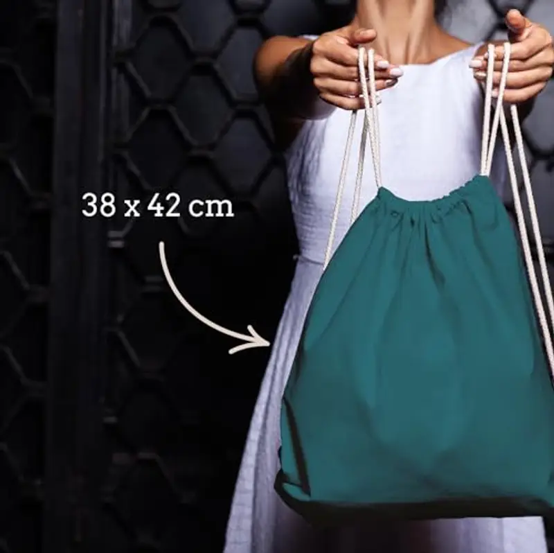 ELES VIDA Sacca in cotone da palestra, Zaino borsa in tessuto, borsa in cotone, borsa in juta Borsa in tessuto omologata OEKO-TEX® (benzina, 38 x 42 cm) miniatura 2