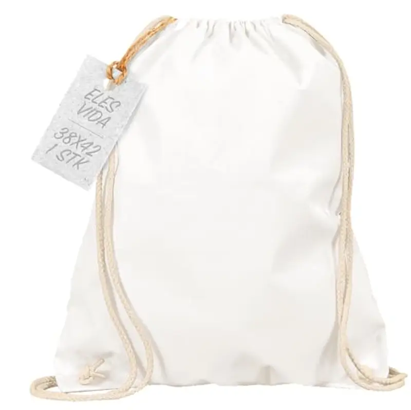 ELES VIDA Sacca in cotone da palestra, Zaino borsa in tessuto, borsa in cotone, borsa in juta Borsa in tessuto omologata OEKO-TEX® (bianco, 38 x 42 cm)