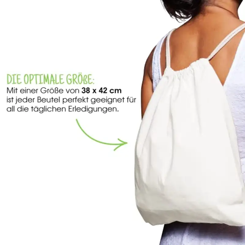 ELES VIDA Sacca in cotone da palestra, Zaino borsa in tessuto, borsa in cotone, borsa in juta Borsa in tessuto omologata OEKO-TEX® (bianco, 38 x 42 cm) miniatura 3