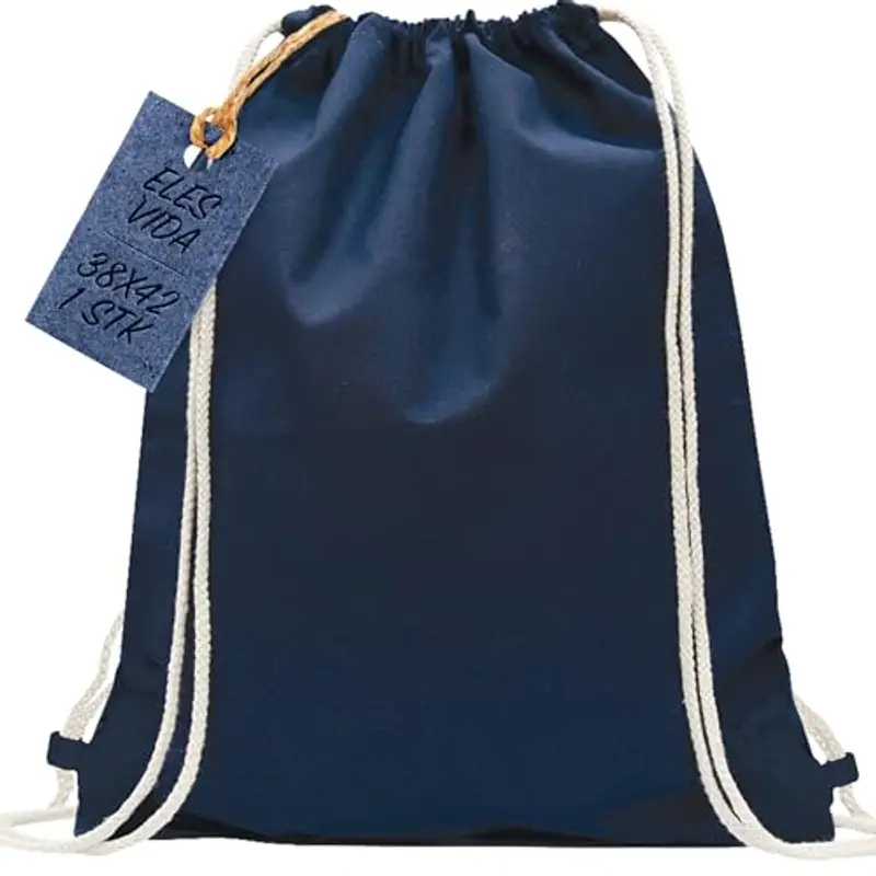 ELES VIDA Sacca in cotone da palestra, Zaino borsa in tessuto, borsa in cotone, borsa in juta Borsa in tessuto omologata OEKO-TEX® (blu scuro, 38 x 42 cm)