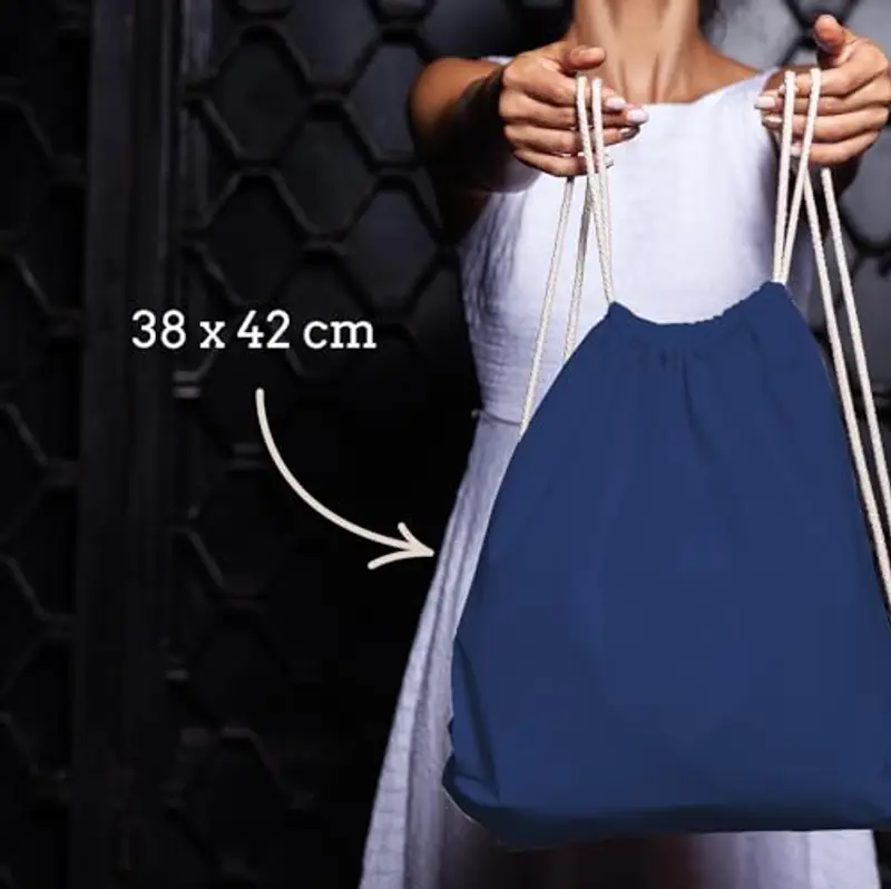 ELES VIDA Sacca in cotone da palestra, Zaino borsa in tessuto, borsa in cotone, borsa in juta Borsa in tessuto omologata OEKO-TEX® (blu scuro, 38 x 42 cm) miniatura 2