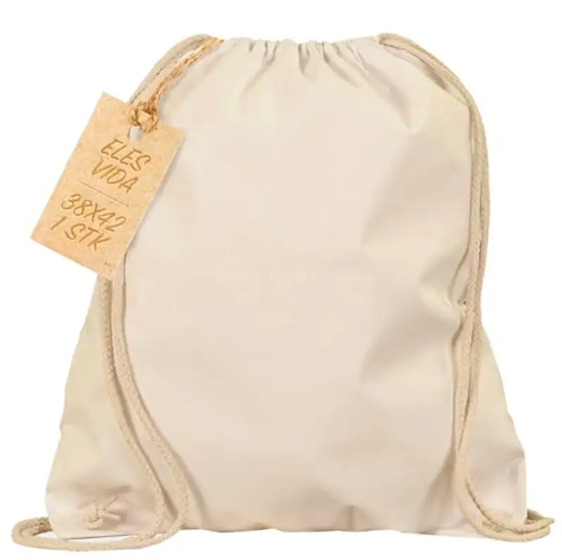 ELES VIDA Sacca in cotone da palestra, Zaino borsa in tessuto, borsa in cotone, borsa in juta Borsa in tessuto omologata OEKO-TEX® (ecru, 38 x 42 cm)
