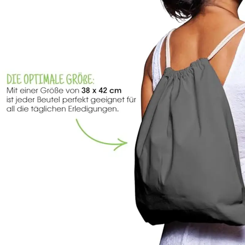 ELES VIDA Sacca in cotone da palestra, Zaino borsa in tessuto, borsa in cotone, borsa in juta Borsa in tessuto omologata OEKO-TEX® (grigio, 38 x 42 cm) miniatura 3