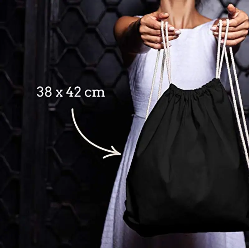 ELES VIDA Sacca in cotone da palestra, Zaino borsa in tessuto, borsa in cotone, borsa in juta Borsa in tessuto omologata OEKO-TEX® (nero, 38 x 42 cm) miniatura 2