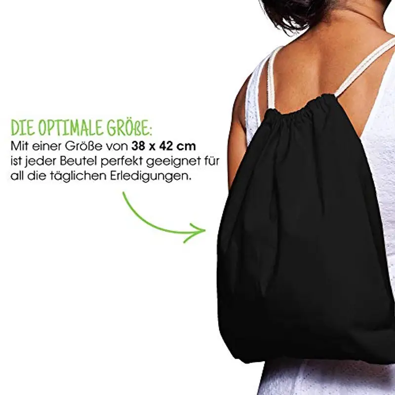 ELES VIDA Sacca in cotone da palestra, Zaino borsa in tessuto, borsa in cotone, borsa in juta Borsa in tessuto omologata OEKO-TEX® (nero, 38 x 42 cm) miniatura 3