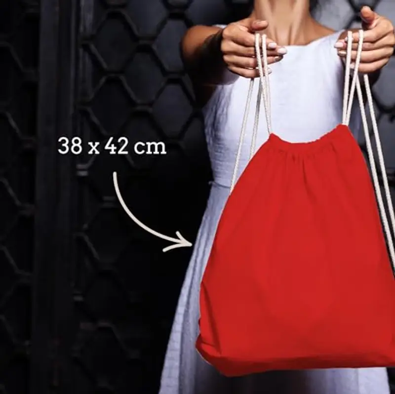 ELES VIDA Sacca in cotone da palestra, Zaino borsa in tessuto, borsa in cotone, borsa in juta Borsa in tessuto omologata OEKO-TEX® (rosso, 38 x 42 cm) miniatura 3