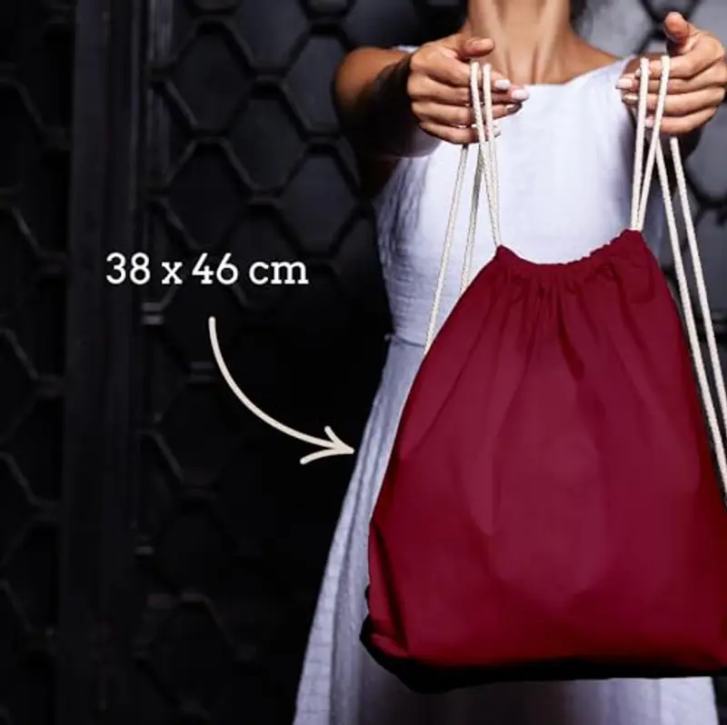 ELES VIDA Sacca in cotone da palestra, Zaino borsa in tessuto, borsa in cotone, borsa in juta Borsa in tessuto omologata OEKO-TEX® rosso scuro miniatura 2