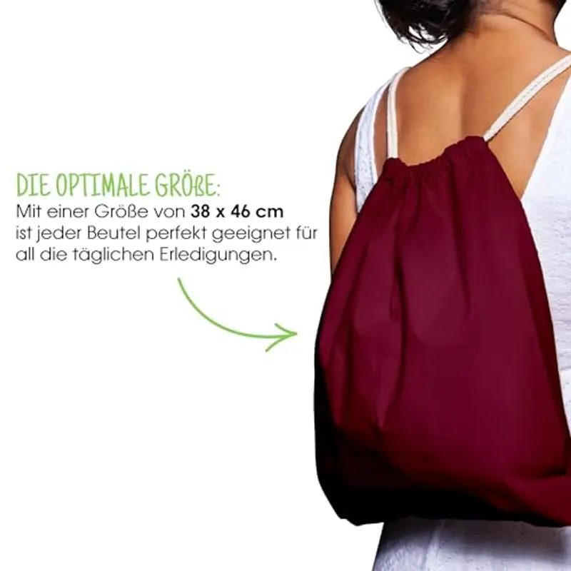 ELES VIDA Sacca in cotone da palestra, Zaino borsa in tessuto, borsa in cotone, borsa in juta Borsa in tessuto omologata OEKO-TEX® rosso scuro miniatura 3