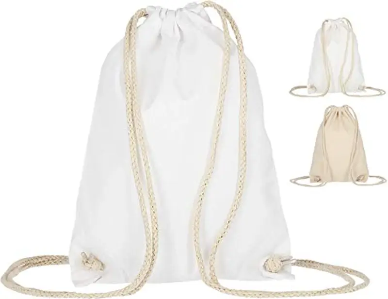 ELES VIDA Sacca sportiva in cotone, 21 x 29 cm, zaino in tessuto, sacchetto di cotone, sacchetto di iuta, certificato Oeko-TEX®, per uomo e donna, bianco, 21 x 29 cm