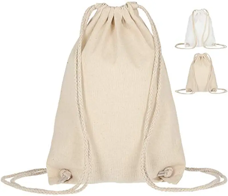 ELES VIDA Sacca sportiva in cotone, 21 x 29 cm, zaino in tessuto, sacchetto di cotone, sacchetto di iuta, certificato Oeko-TEX®, per uomo e donna, naturale, 21 x 29 cm