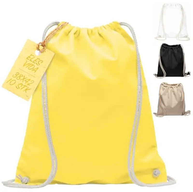 ELES VIDA Sacchetti in cotone, 10 pezzi, 38 x 42 cm, per lo sport, zaino in tessuto, sacchetti di cotone, sacchetti di iuta certificati Oeko-Tex®, sacchetti per la spesa, palestra, da dipingere miniatura 2