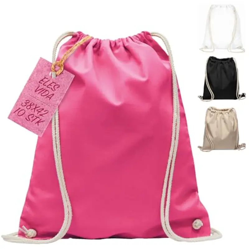 ELES VIDA Sacchetti in cotone, 10 pezzi, 38 x 42 cm, per lo sport, zaino in tessuto, sacchetti di cotone, sacchetti di iuta certificati Oeko-Tex®, sacchetti per la spesa, palestra, da dipingere miniatura 2