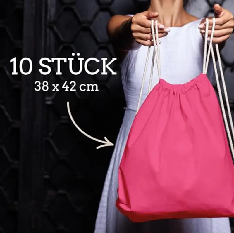 ELES VIDA Sacchetti in cotone, 10 pezzi, 38 x 42 cm, per lo sport, zaino in tessuto, sacchetti di cotone, sacchetti di iuta certificati Oeko-Tex®, sacchetti per la spesa, palestra, da dipingere miniatura 3