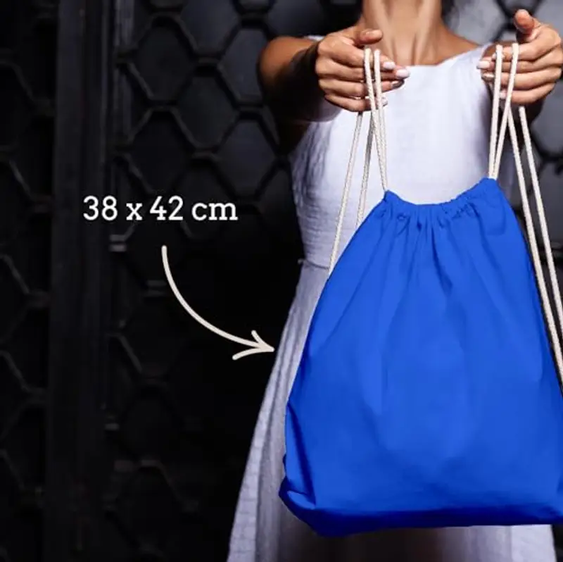 ELES VIDA Sacchetti in cotone, 10 pezzi, 38 x 42 cm, per lo sport, zaino in tessuto, sacchetti di cotone, sacchetti di iuta certificati Oeko-Tex®, sacchetti per la spesa, palestra, da dipingere, blu miniatura 3