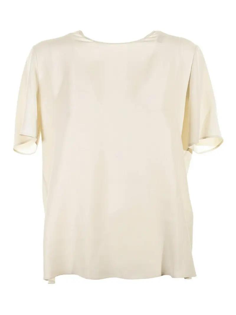 Blusa A Maniche Corte In Misto Seta Beige