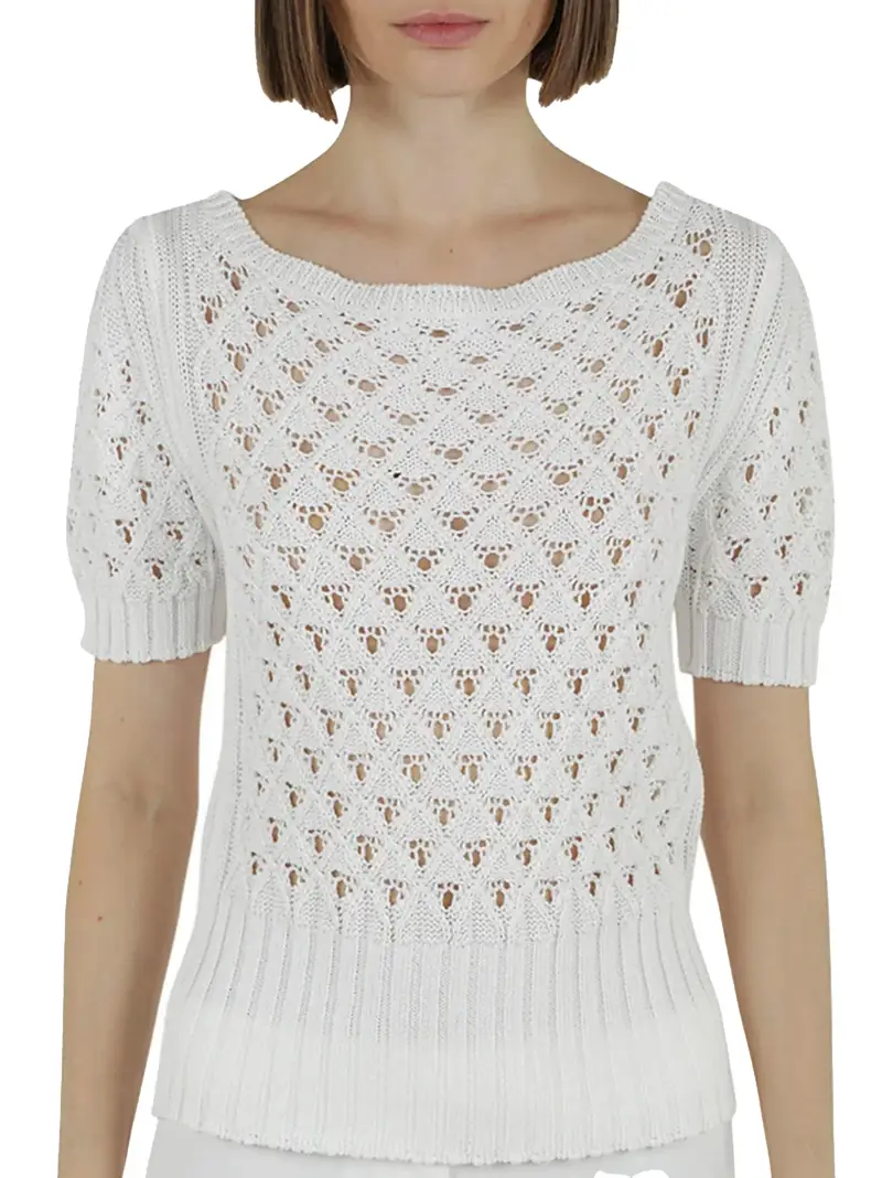 Maglia bianca traforata Bianco miniatura 3