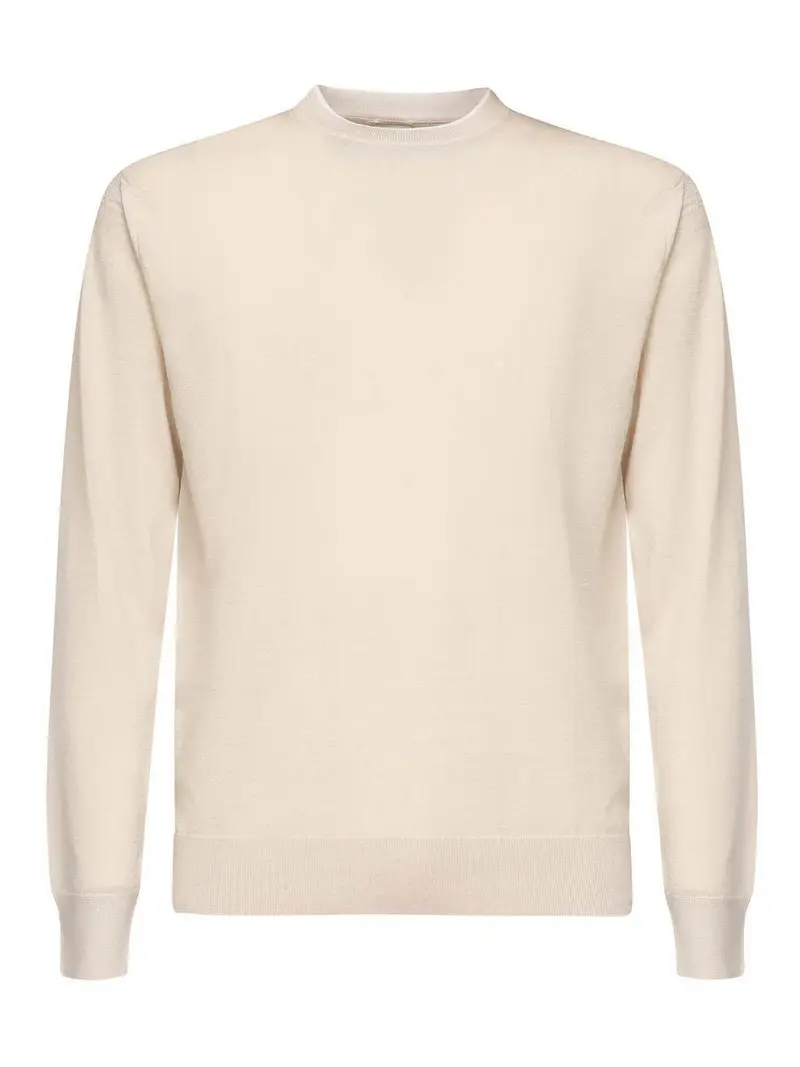 Maglione Girocollo In Lana E Seta Beige