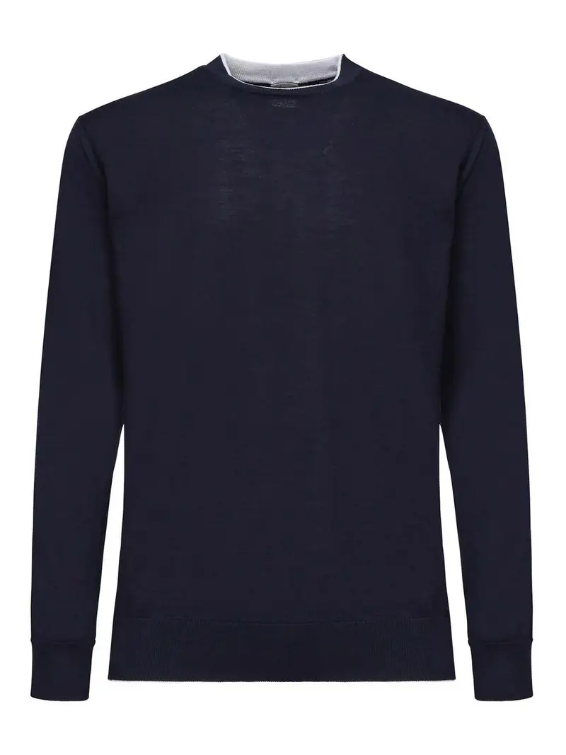 Maglione Girocollo In Lana E Seta Blu