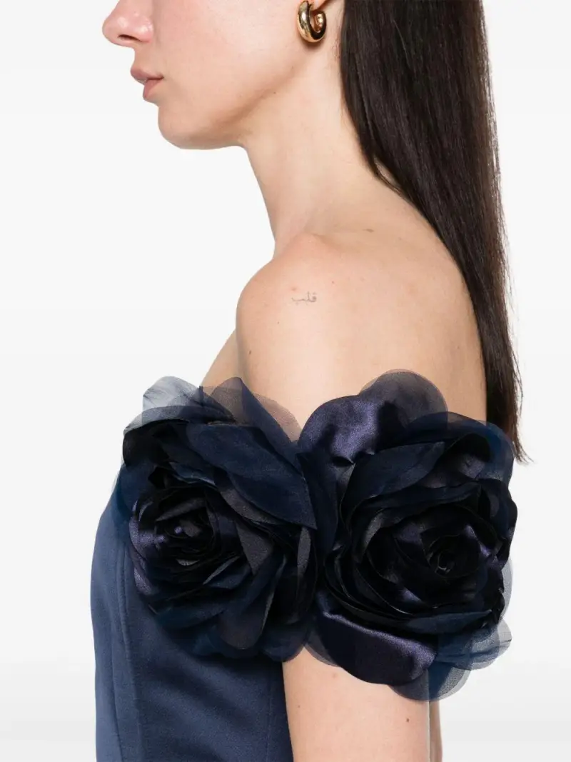 Abito blu corto con maniche fiore miniatura 2