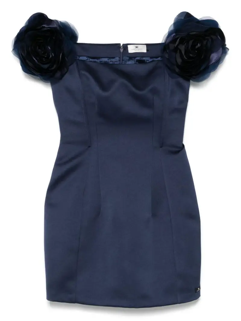 Abito blu corto con maniche fiore