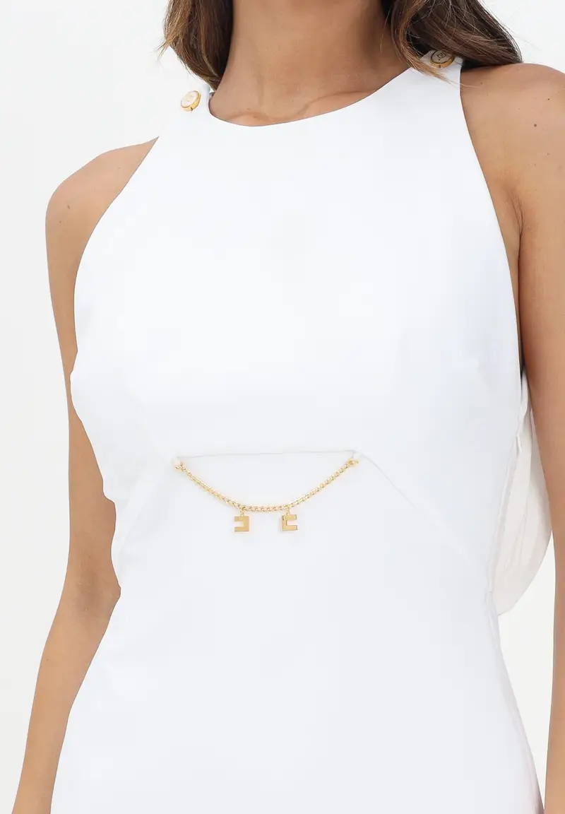 ELISABETTA FRANCHI Abito corto avorio da donna con accessorio in metallo dorato con charms miniatura 2