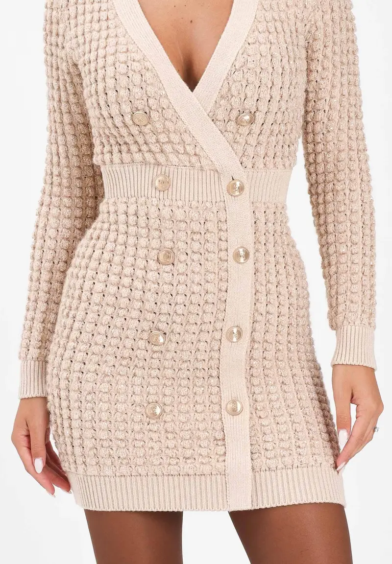 Abito corto beige da donna con paillettes miniatura 3