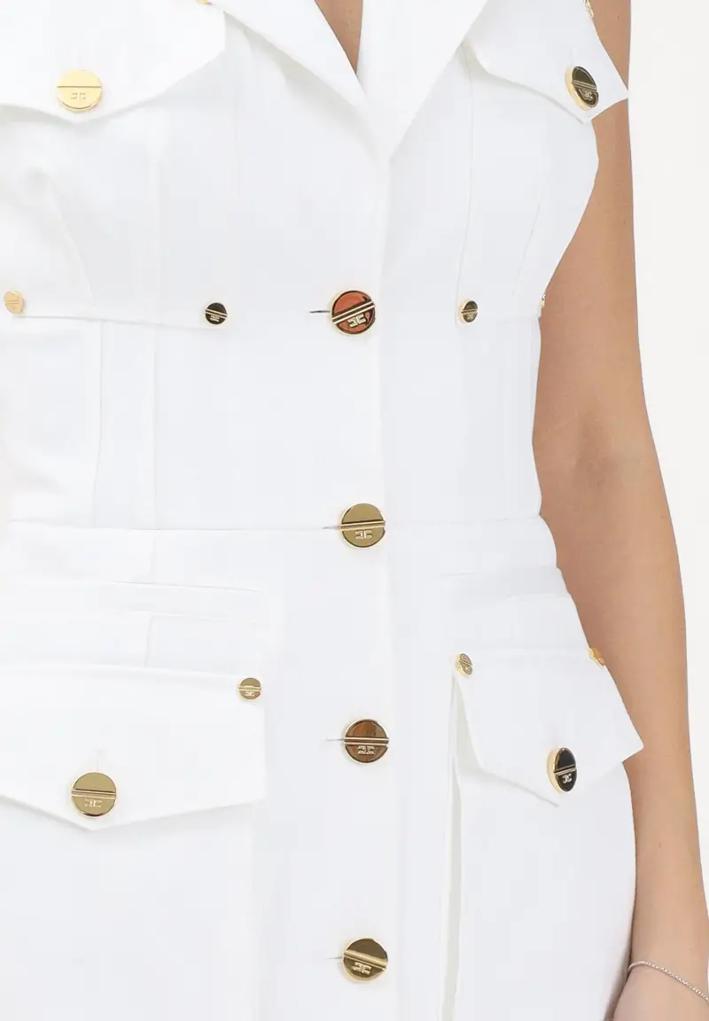 Abito corto bianco da donna in gabardina di cotone miniatura 3