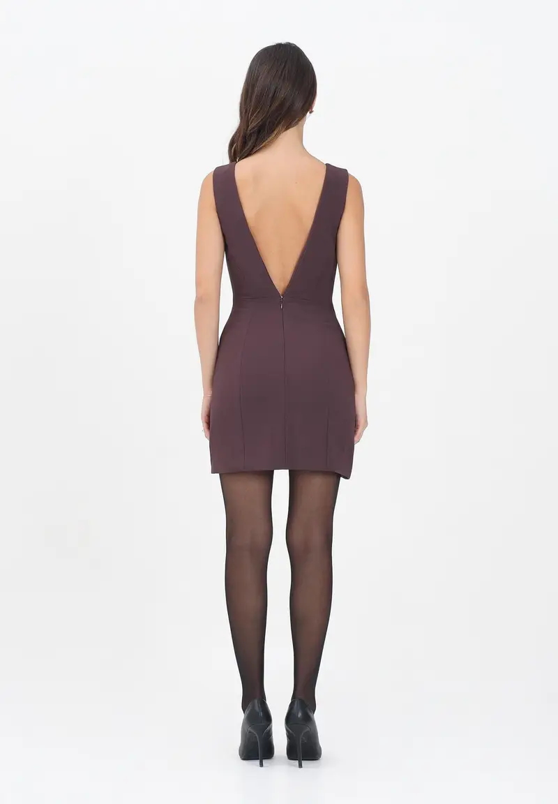 ELISABETTA FRANCHI Abito corto bordeuax da donna con bottoni gioiello miniatura 3