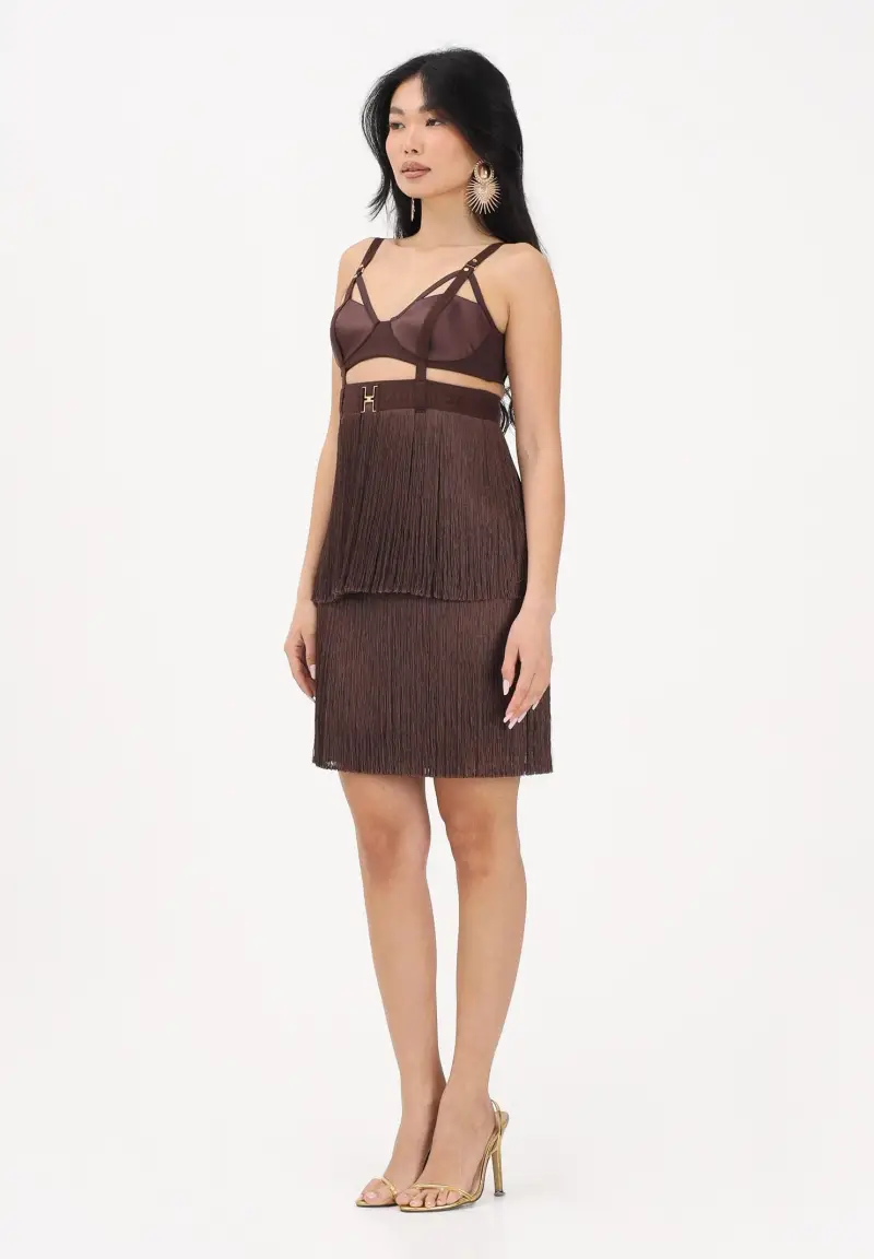 Abito corto cacao da donna con frange