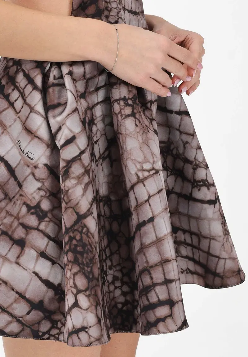 Abito corto cacao da donna con stampa all-over a tema alligatore miniatura 3