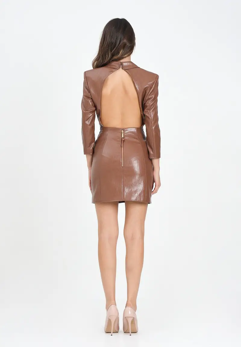 ELISABETTA FRANCHI Abito corto cammello da donna in craquelé con rever miniatura 3