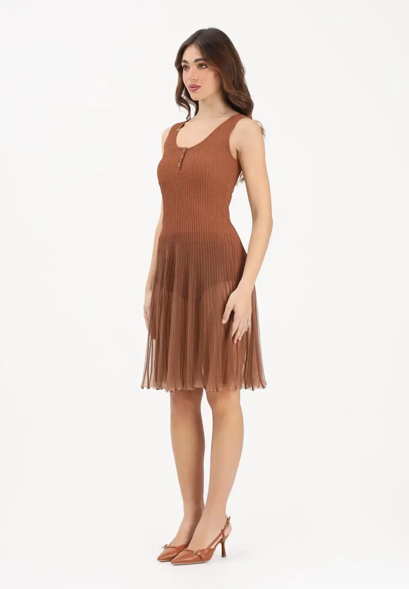 Abito corto cuoio da donna in maglia à jour