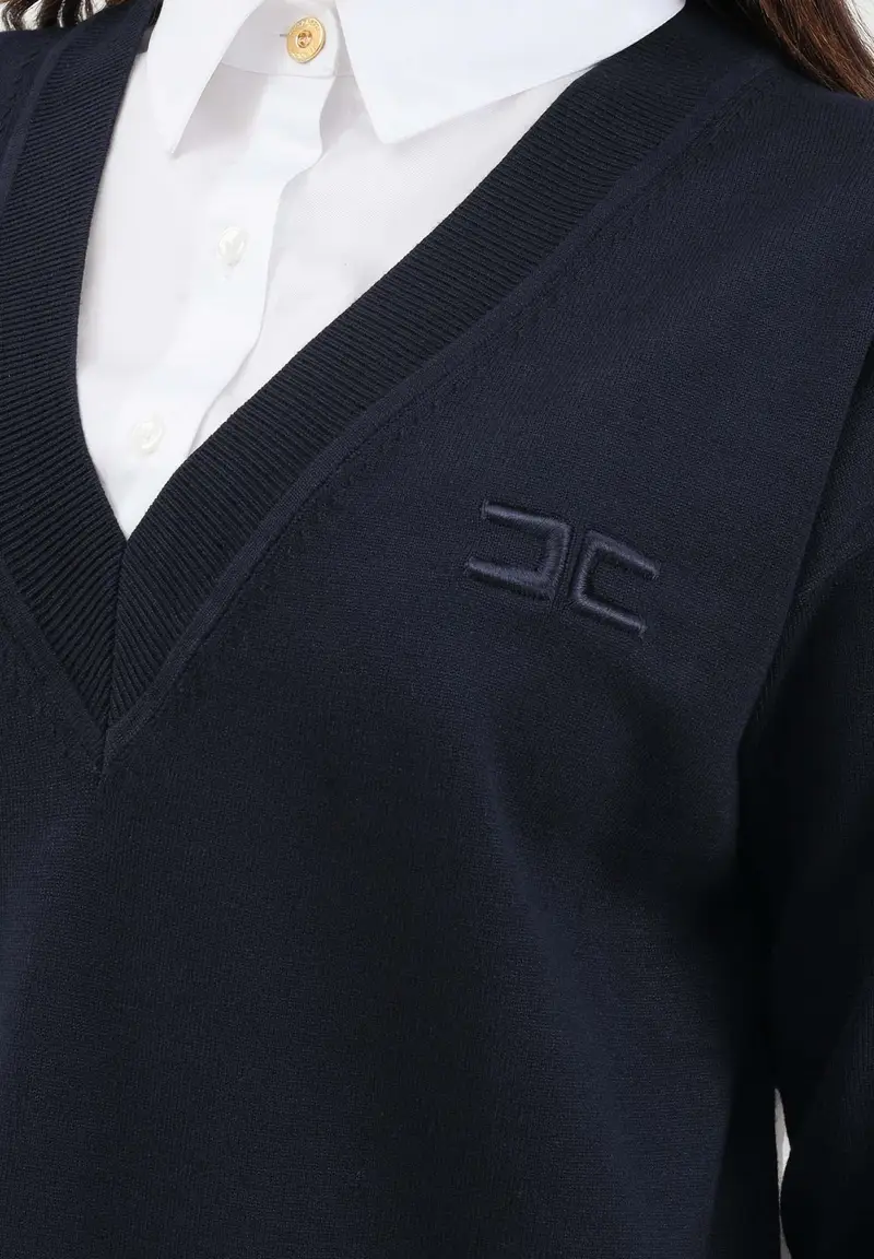 Abito corto da donna composto da camicia bianca e maglia blu miniatura 3