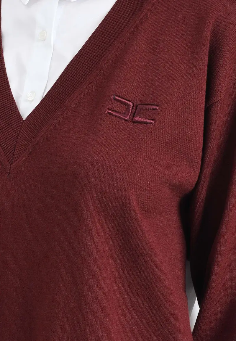ELISABETTA FRANCHI Abito corto da donna composto da camicia bianca e maglia bordeaux miniatura 2