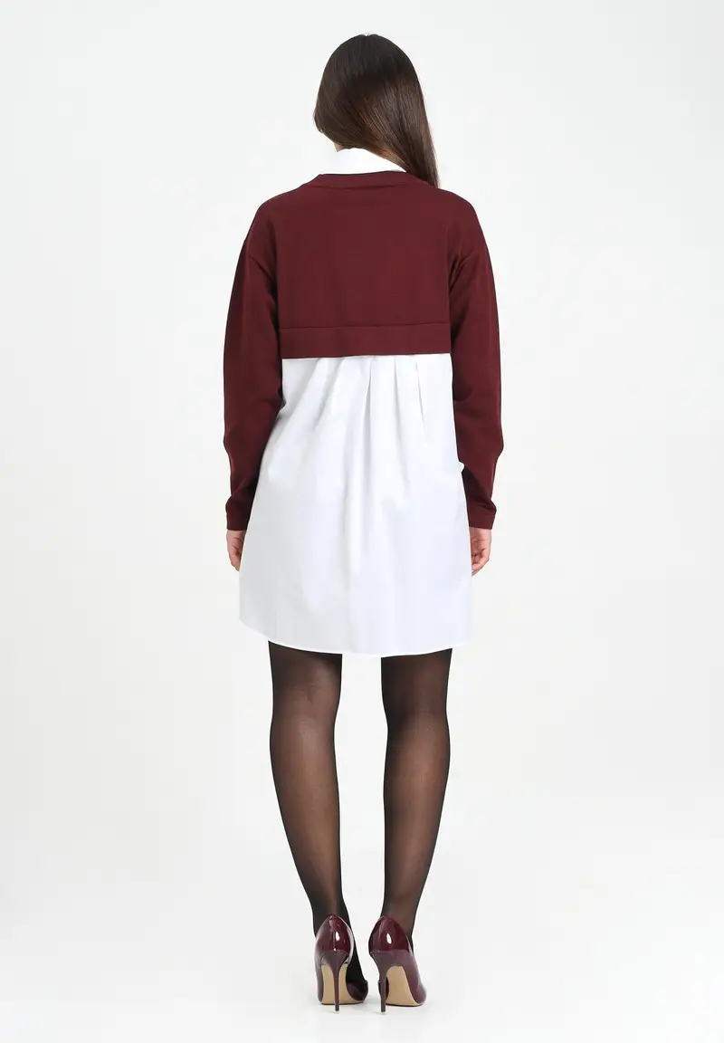 ELISABETTA FRANCHI Abito corto da donna composto da camicia bianca e maglia bordeaux miniatura 3