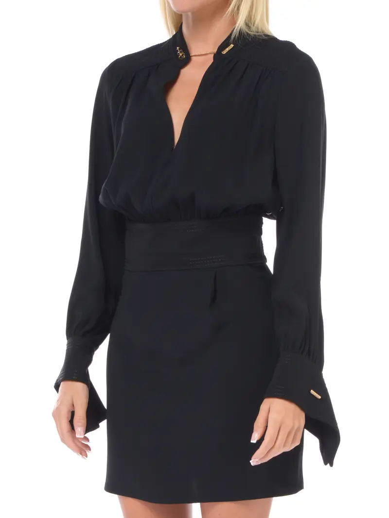 abito corto da donna Elisabetta Franchi con impunture e arricciatura NERO