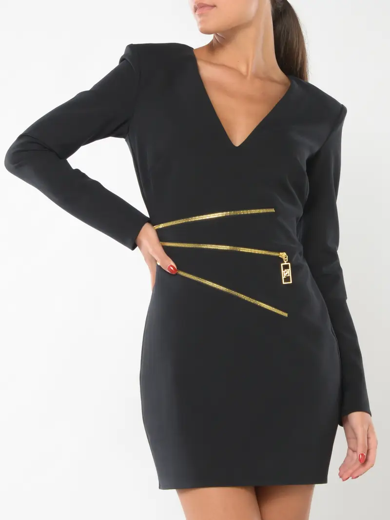 abito corto da donna Elisabetta Franchi in crepe con zip NERO