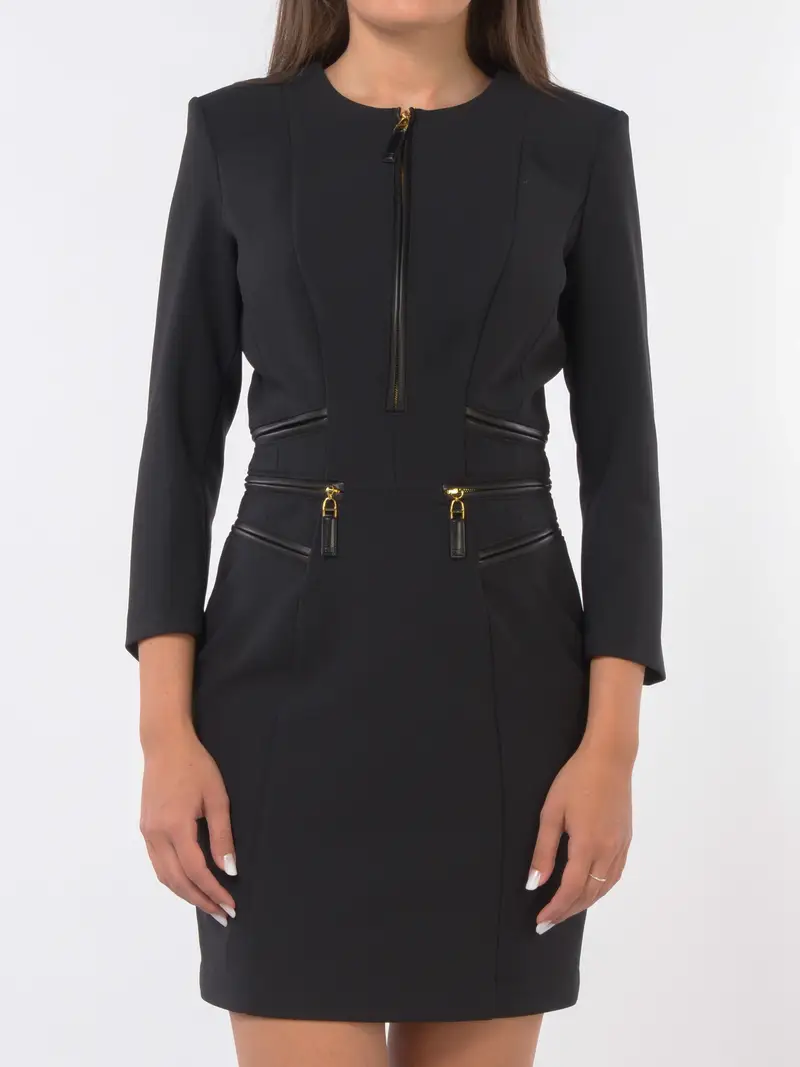 abito corto da donna Elisabetta Franchi in doppio crepe con zip NERO