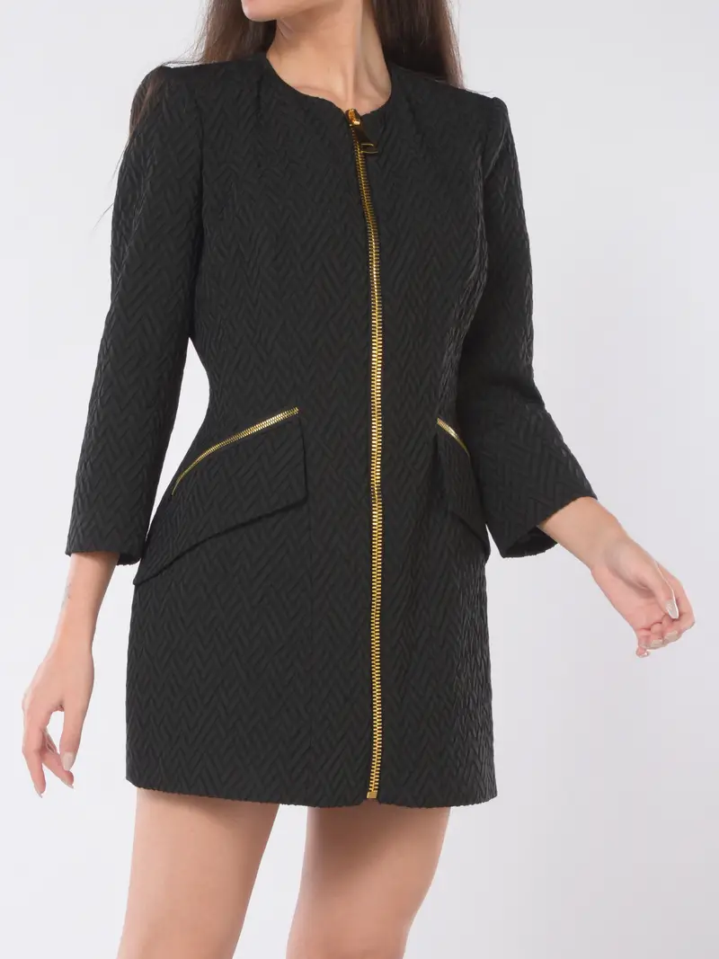 abito corto da donna Elisabetta Franchi in tweed jacquard a fantasia NERO