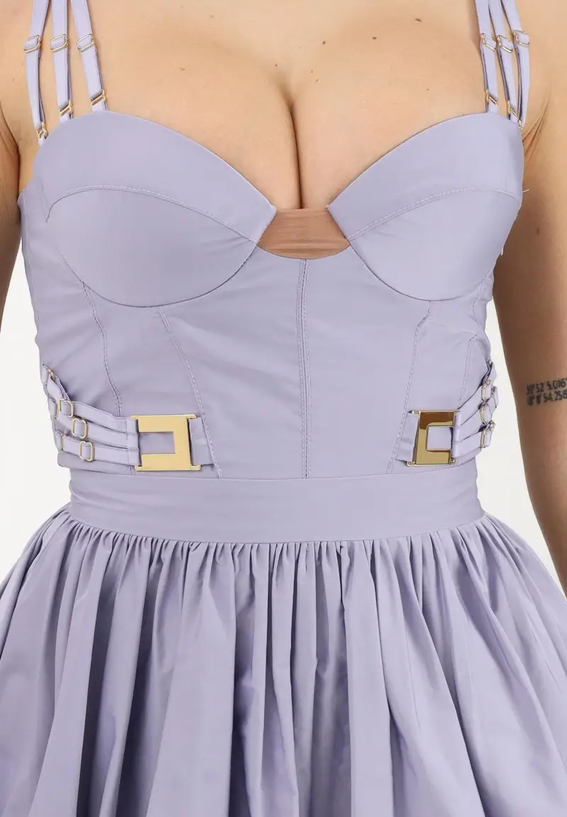 Abito corto lilla da donna con gonna ampia a palloncino miniatura 3