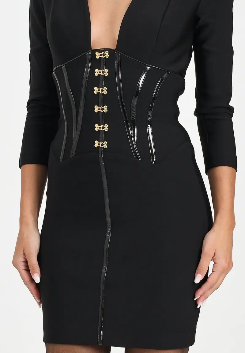 ELISABETTA FRANCHI Abito corto nero da donna con dettagli corsetto miniatura 2