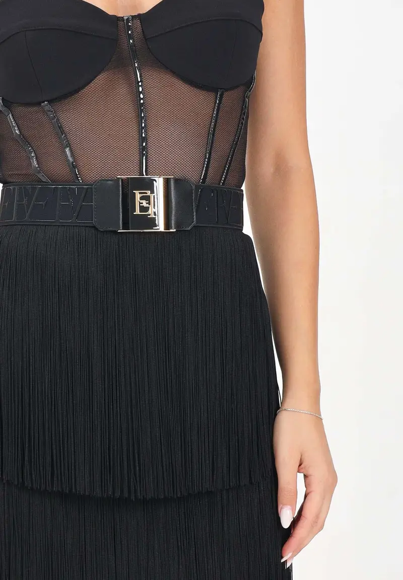 ELISABETTA FRANCHI Abito corto nero da donna con frange miniatura 2