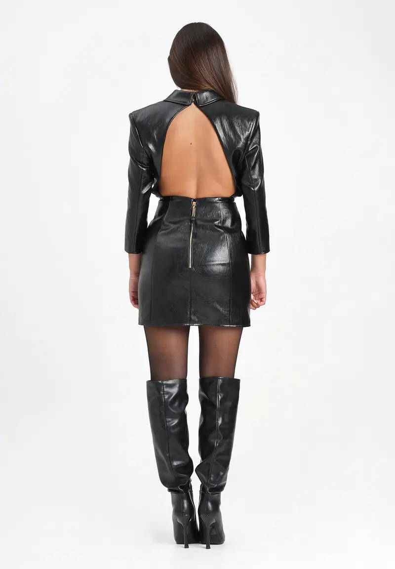 ELISABETTA FRANCHI Abito corto nero da donna in craquelé con rever miniatura 3