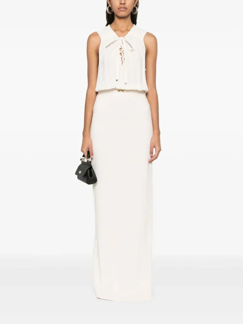 Abito in crêpe e scollo con lacci burro miniatura 3